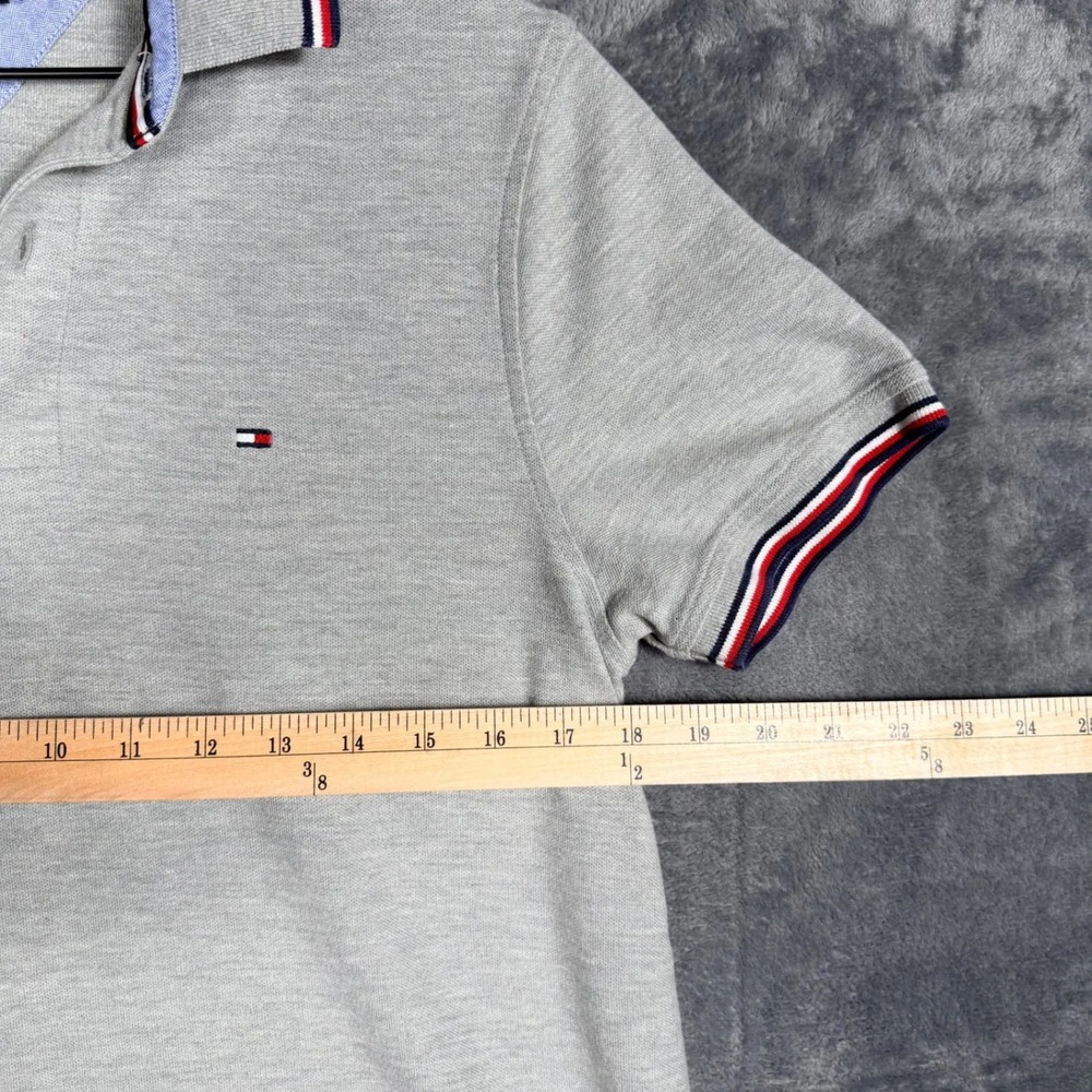 Tommy Hilfiger Mens Polo Shirt M Gray Short Sleeve Tipped Collar Logo - Picture 3 of 7